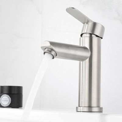 304 Single Hole Stainless Steel Basin Faucet Hot And Cold Nickel Brush
