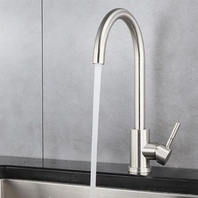 Lead Free Silver Stainless Steel Kitchen Faucet Corrosion Acid Resistance