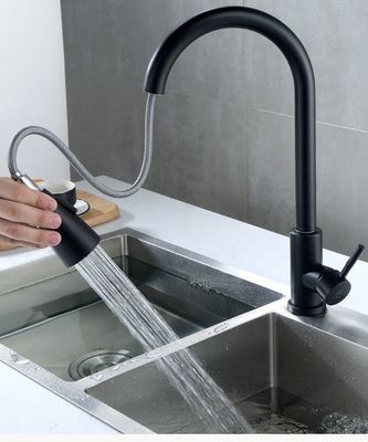 OEM ODM Black Pull Out Kitchen Faucet Wire Drawing Hot And Cold Water Faucet