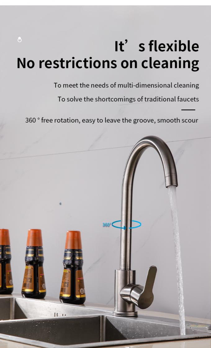 Lead Free Silver Stainless Steel Kitchen Faucet Corrosion Acid Resistance