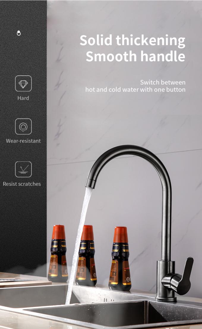 Lead Free Silver Stainless Steel Kitchen Faucet Corrosion Acid Resistance